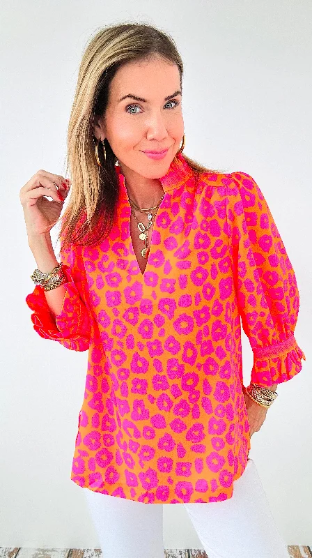 Designer satin dresses for women-Wild Sunset Ruffle Blouse