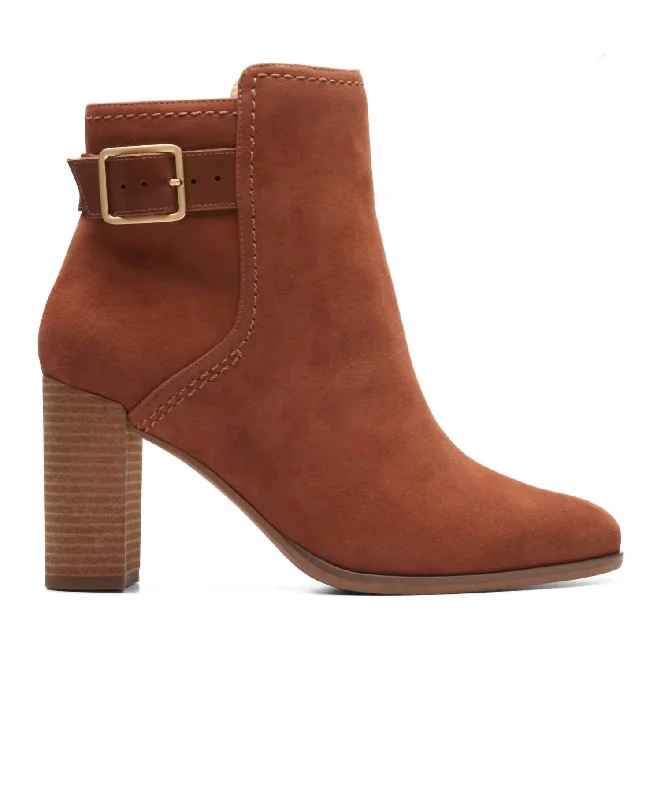 Designer platform boots for women-Freva85 Buckle Boots In Caramel Suede