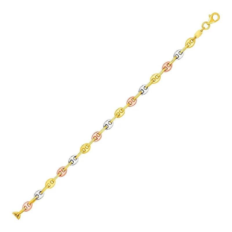 Designer gold necklaces for women-14k Tri Color Gold Mariner Link Bracelet