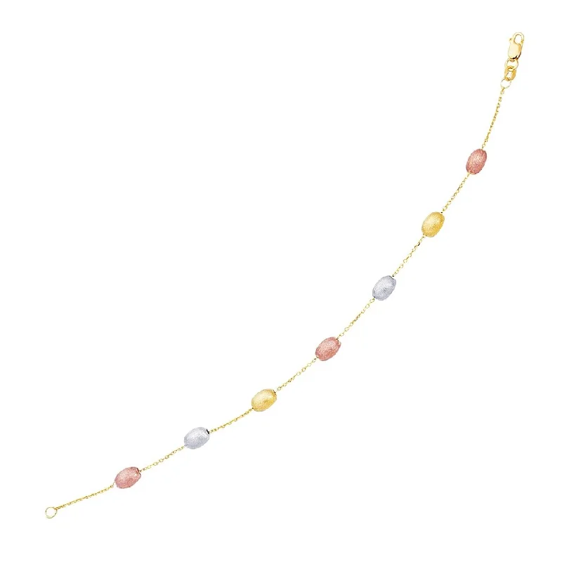 Affordable pearl drop earrings-14k Tri-Color Gold Textured Pebble Stationed Bracelet