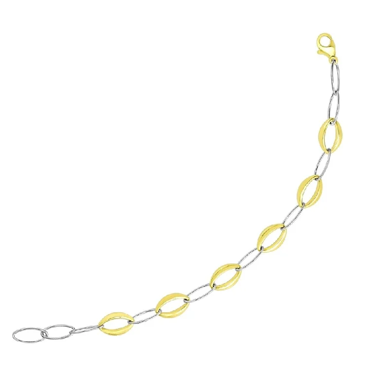 Designer silver drop earrings-14k Two-Tone Gold Chain Bracelet with Thin and Graduated Oval Links