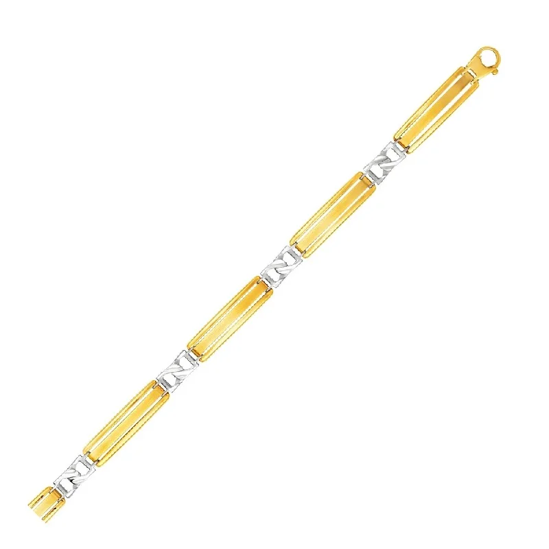 Affordable crystal earrings for women-14k Two-Tone Gold Men's Bracelet with Fancy Bar Links