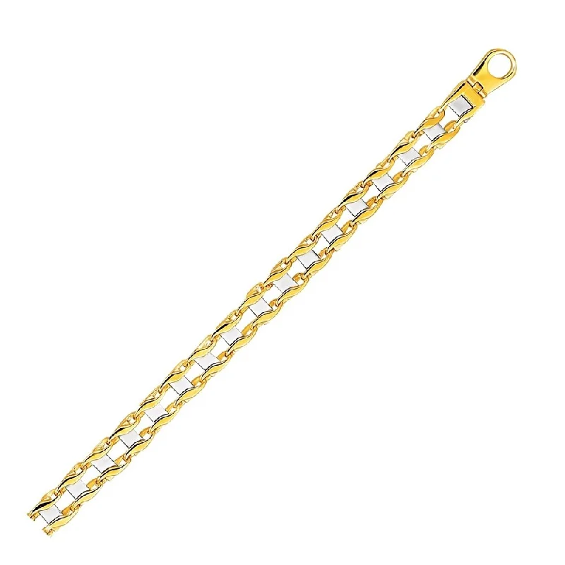 High-quality crystal necklaces for women-14k Two-Tone Gold Men's Bracelet with S Style Bar Links