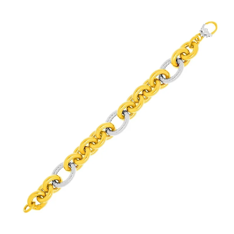 Elegant gold anklets for women-14k Two-Tone Gold Round and Textured Oval Link Bracelet