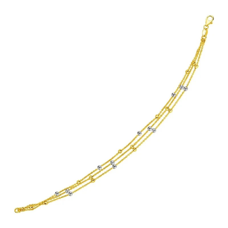 High-quality diamond anklets for women-14k Two Tone Gold Three Strand Station Bracelet