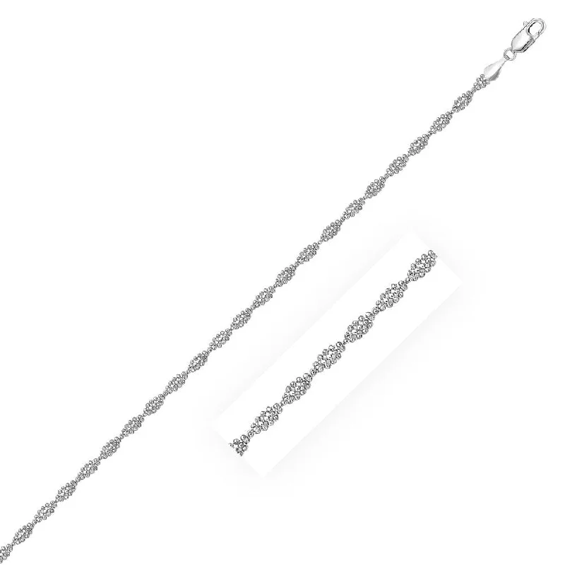 Chic layered necklaces for women-14k White Gold Diamond Cut Bead Chain Twisted Bracelet