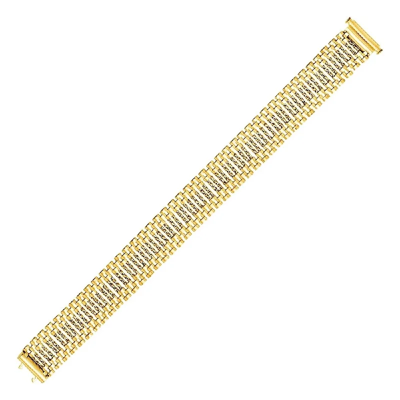 Chic beaded necklaces for women-14k Yellow Gold 7 1/2 inch Panther Link and Textured Bar Bracelet