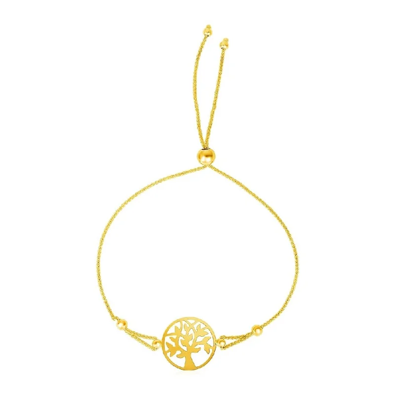 Affordable pearl drop earrings-14k Yellow Gold Adjustable Bracelet with Tree of Life Symbol