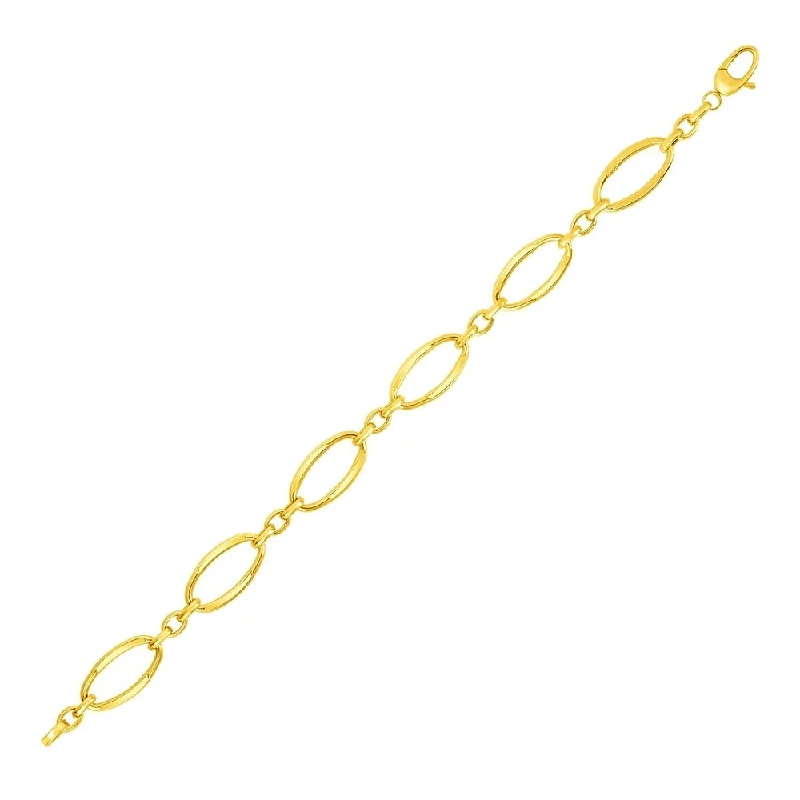 Chic statement bracelets for women-14k Yellow Gold Bracelet with Polished Oval Links