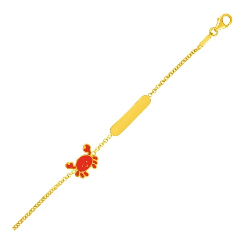 Chic beaded bracelets for women-14k Yellow Gold Childrens Bracelet with Bar and Enameled Crab