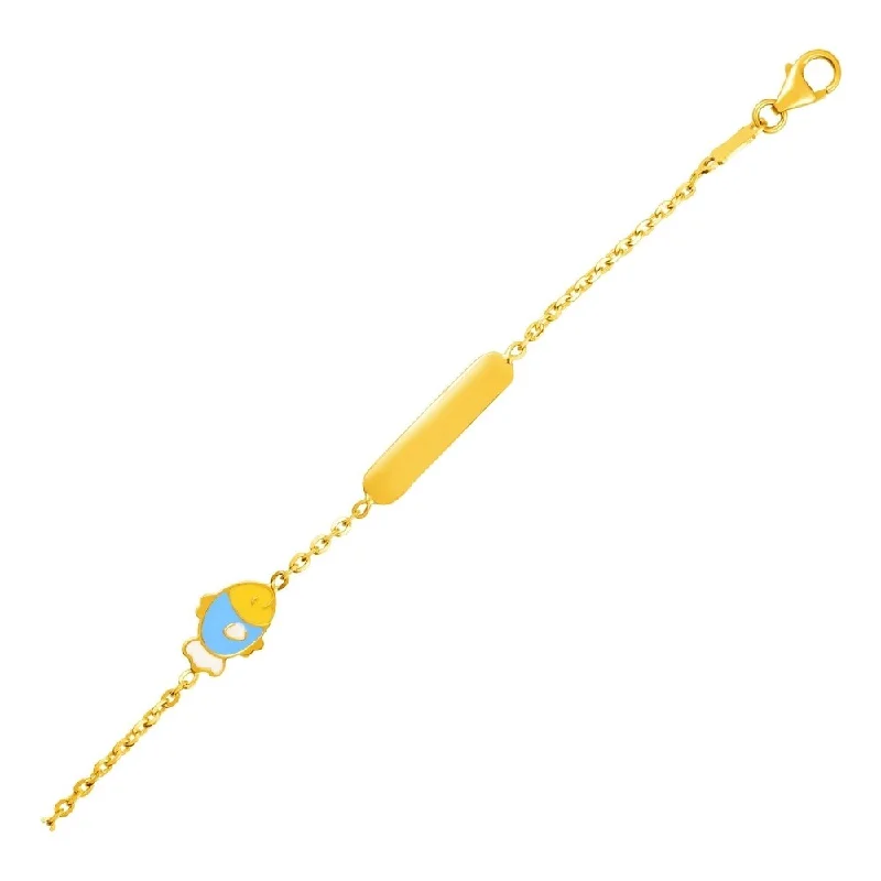 Affordable crystal rings for women-14k Yellow Gold Childrens Bracelet with Bar and Enameled Fish