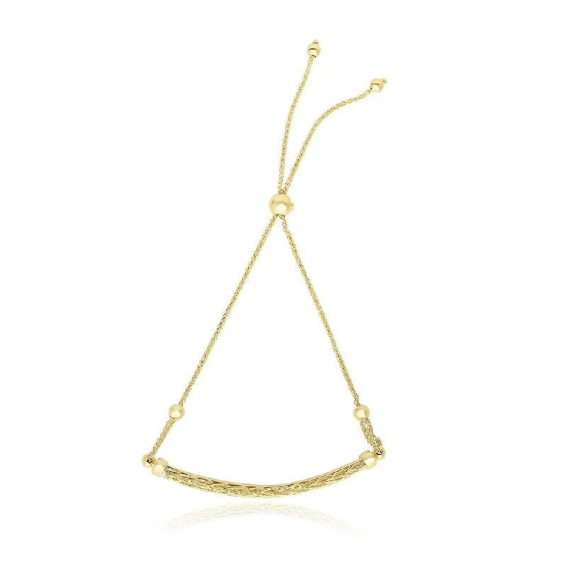 Trendy layered rings for women-14k Yellow Gold Curved Bar and Chain Adjustable Lariat Bracelet