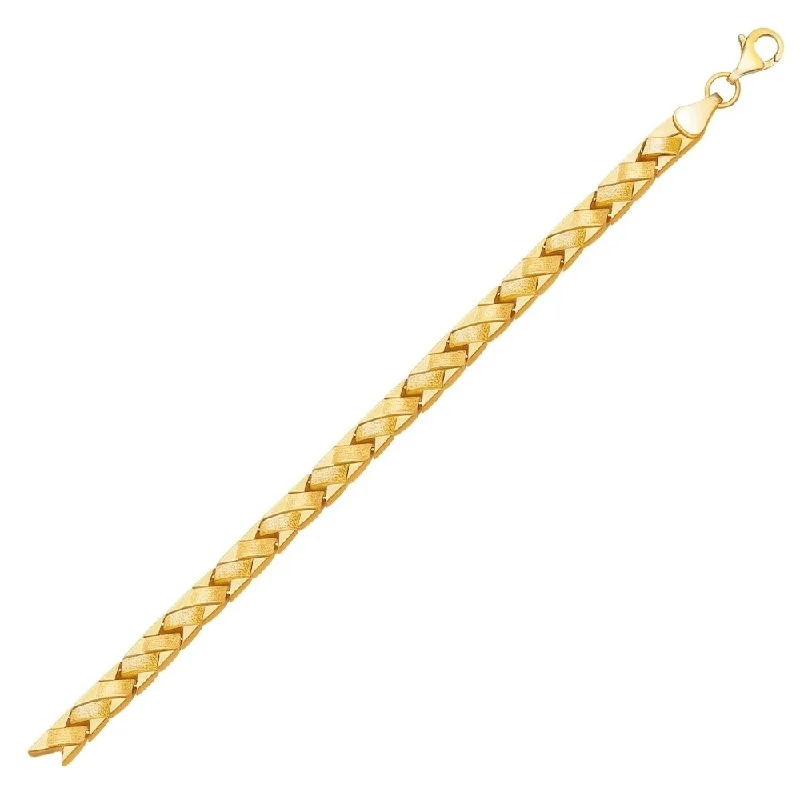 Stylish dangle earrings for women-14k Yellow Gold Fancy Basket Weave Line Bracelet