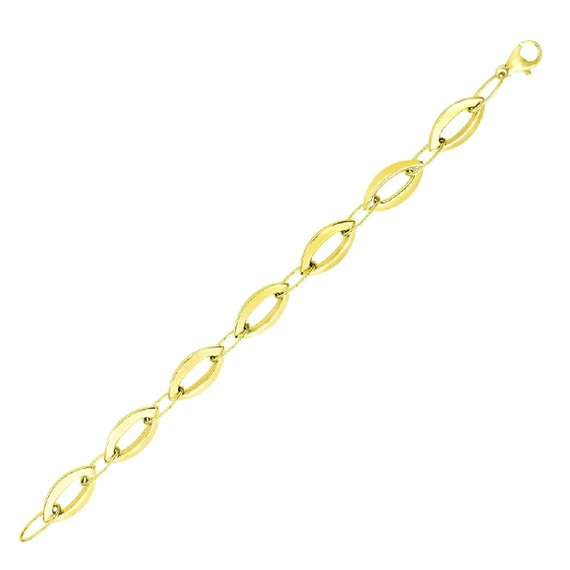 Designer gold chokers for women-14k Yellow Gold Marquis and Oval Cable Chain Bracelet