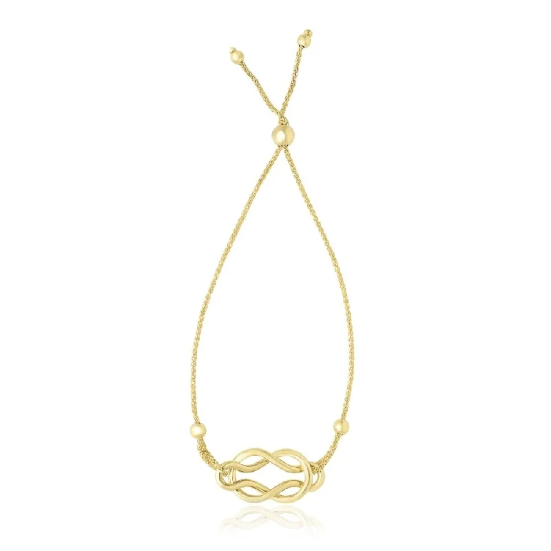 Luxury gold hoop earrings for women-14k Yellow Gold Reef Knot Style Adjustable Lariat Bracelet