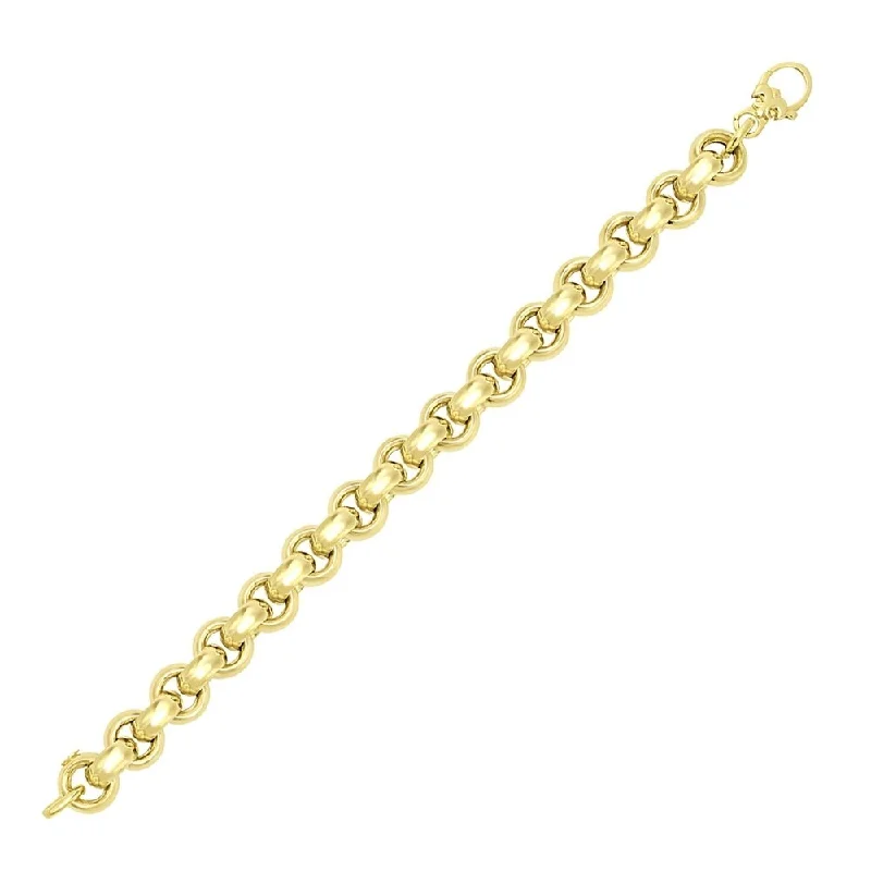 Chic beaded necklaces for women-14k Yellow Gold Thick Smooth Rolo Style Bracelet