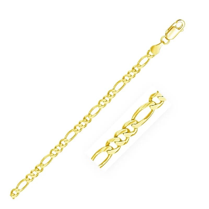 Trendy statement rings for women-3.8mm 14k Yellow Gold Solid Figaro Bracelet