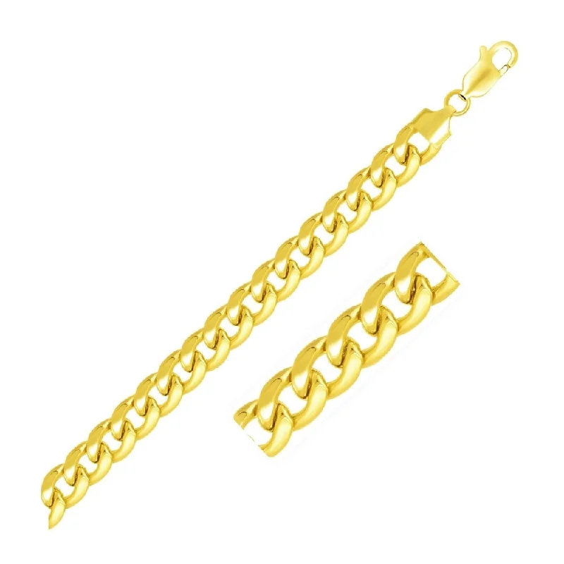 Luxury diamond pendants for women-6.7mm 14k Yellow Gold Solid Miami Cuban Bracelet