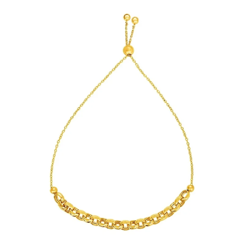 Designer pearl necklaces for women-Adjustable Round Link Chain Bracelet in 14k Yellow Gold