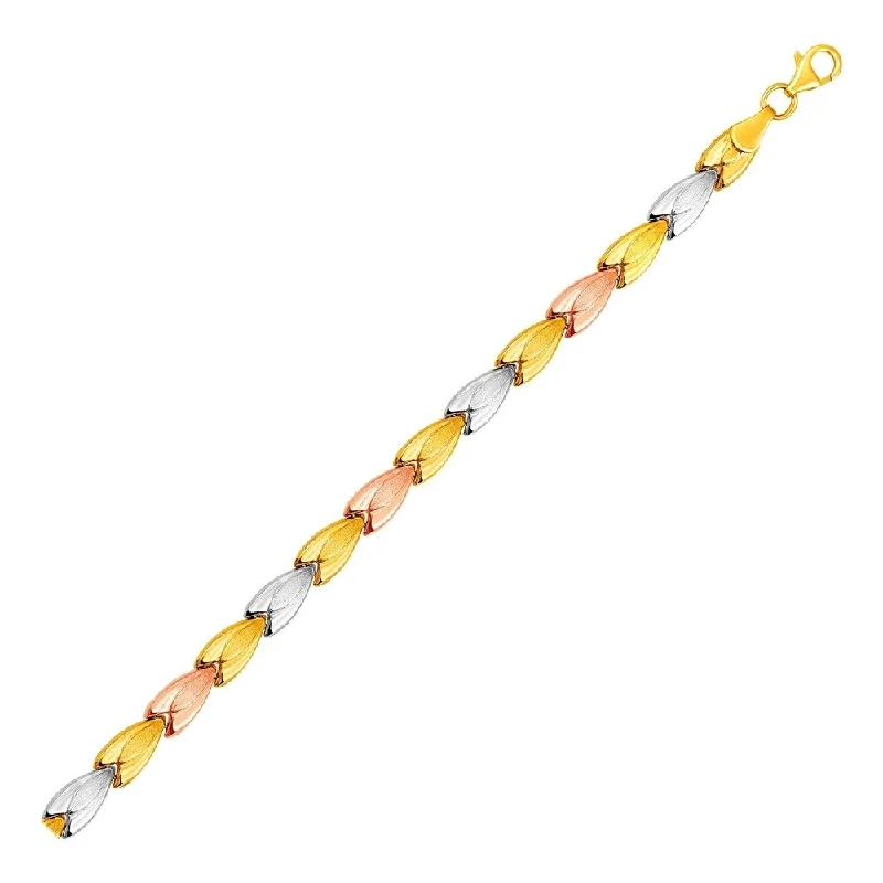 Trendy birthstone rings for women-Graduated Flower Link Bracelet in 14k Tri Color Gold