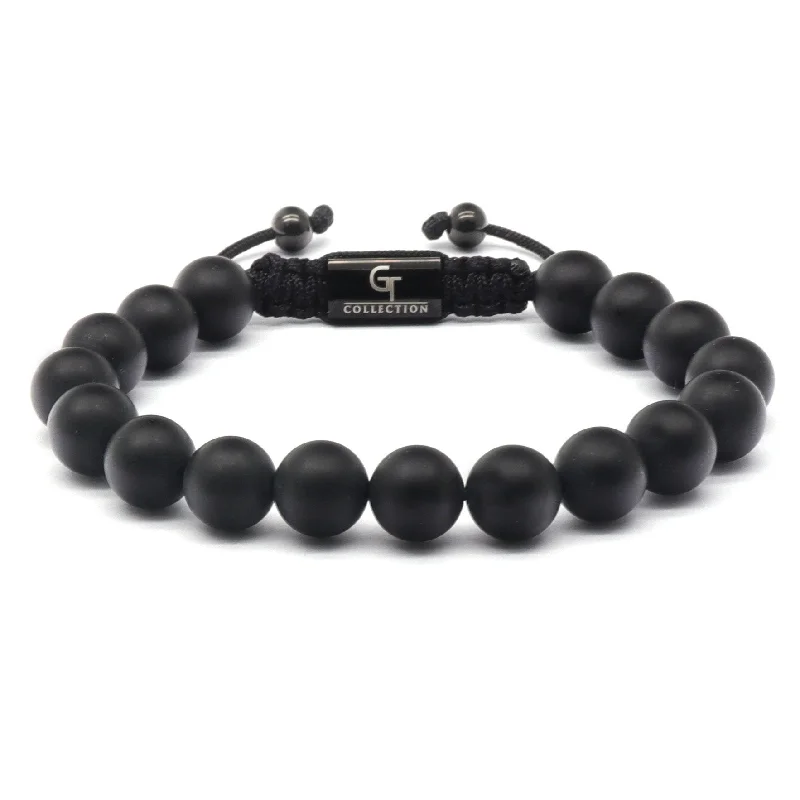 Affordable stud earrings for women-Men's MATTE ONYX Beaded Bracelet