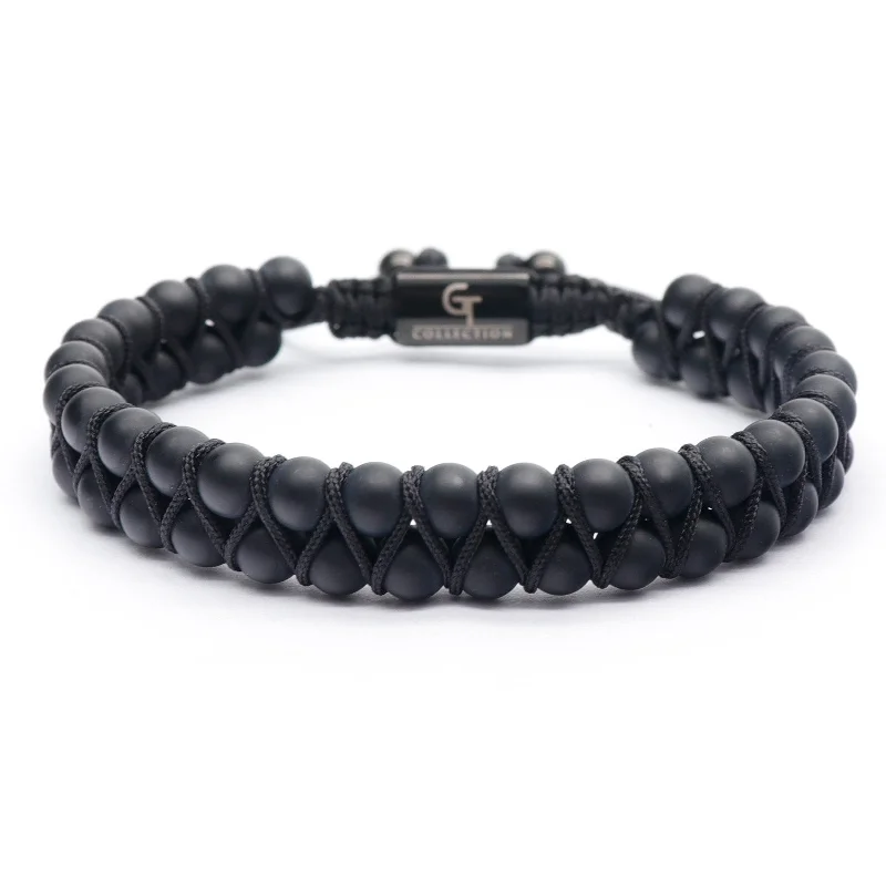 Luxury ruby stud earrings-Men's MATTE ONYX Double Bead Bracelet