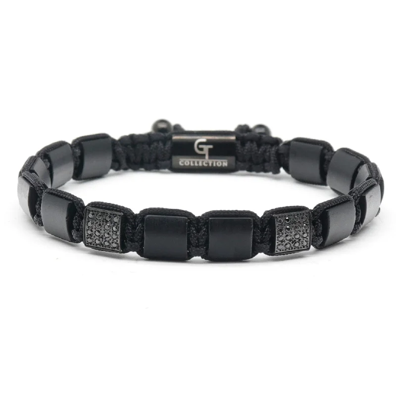 Trendy layered rings for women-Men's MATTE ONYX Flat bead Bracelet