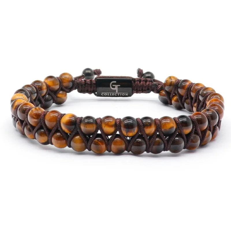 Luxury gold bangle bracelets-Men's TIGER EYE Double Bead Bracelet