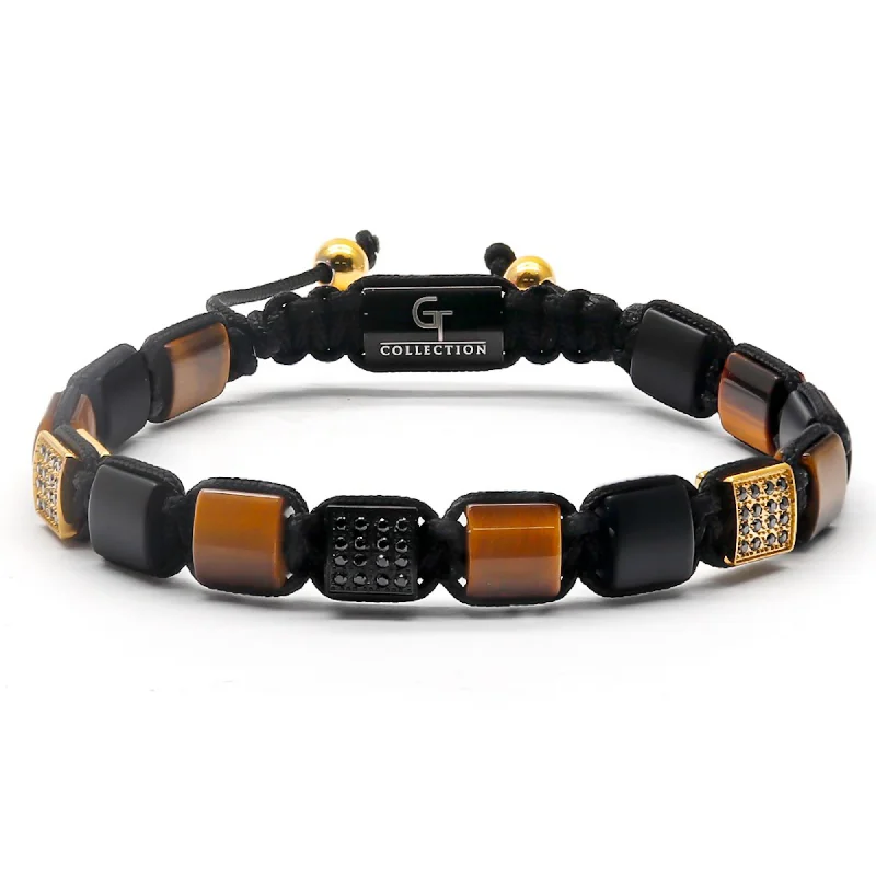 Trendy charm necklaces for women-Men's TIGER EYE, MATTE ONYX Flat bead Bracelet