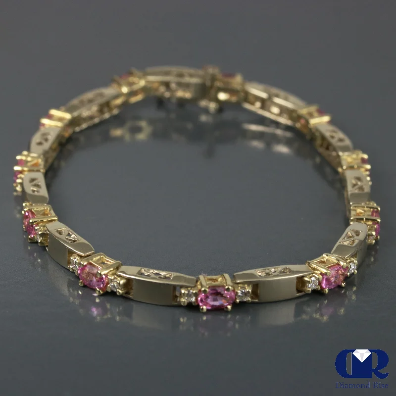 Vintage silver rings for women-Women's Pink Sapphire & Diamond Bracelet In 14K White & Yellow Gold