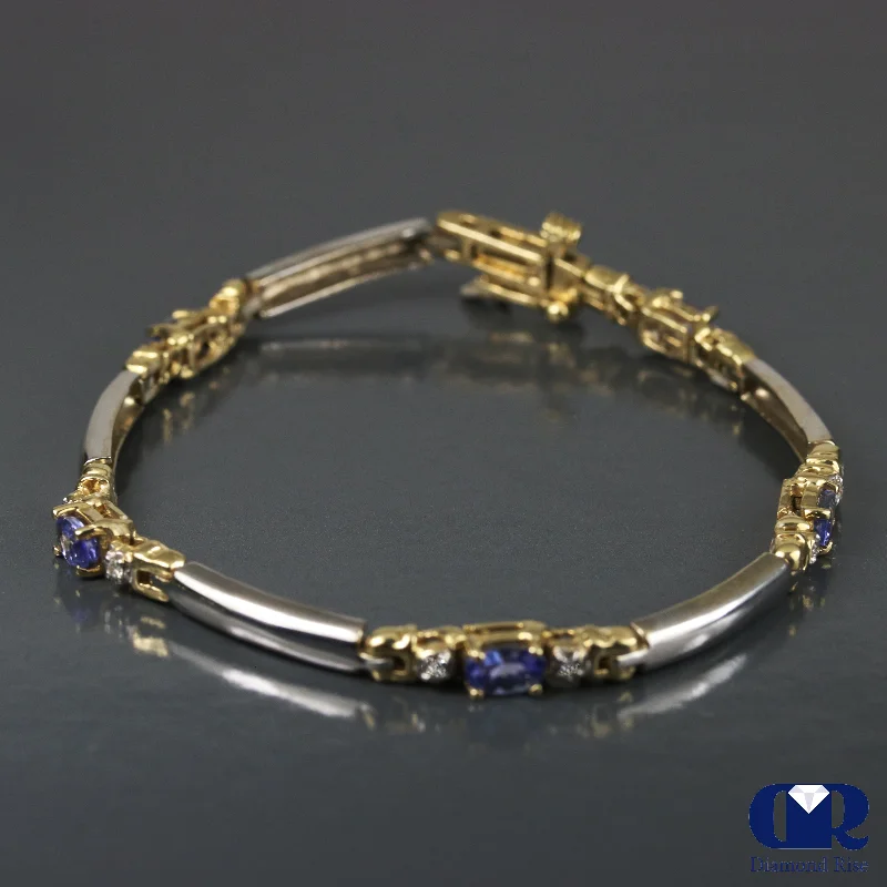 Vintage silver rings for women-Women's Tanzanite & Diamond Tennis Bracelet In 14K Yellow & White Gold