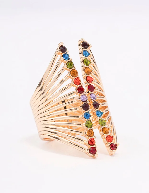 Elegant opal necklaces for women-Gold Ribbed Cage Cocktail Ring