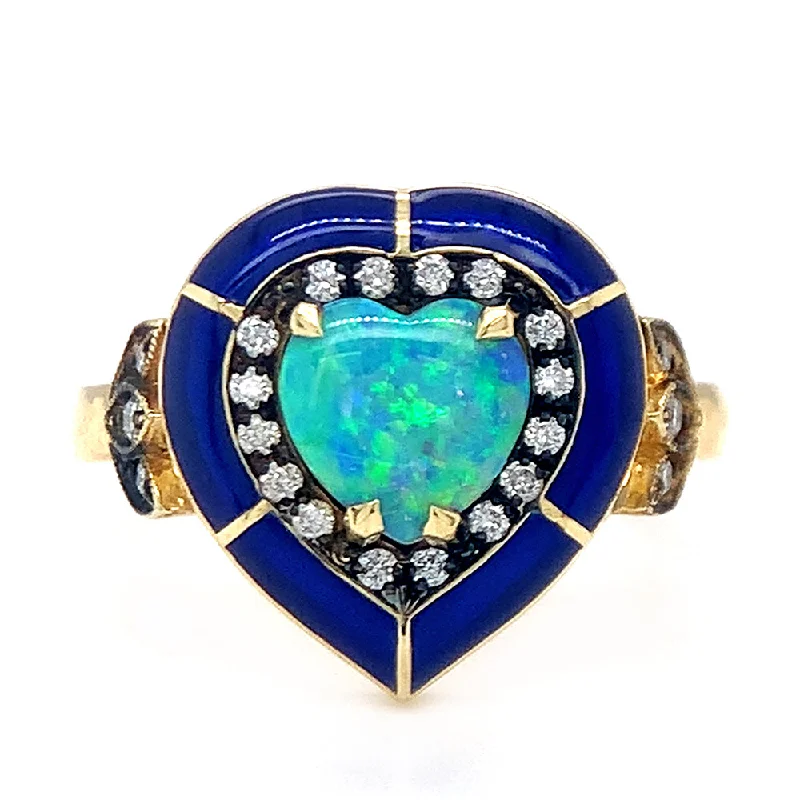 Stylish cuff bracelets for women-Heart-Shaped Opal, Diamond, & Enamel Ring - "Eternal Flame"