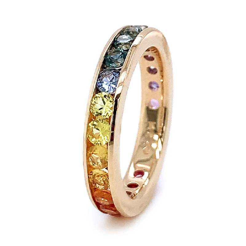 Stylish hoop earrings for casual wear-Montana Sapphire Eternity Band - "Rainbow Bright"