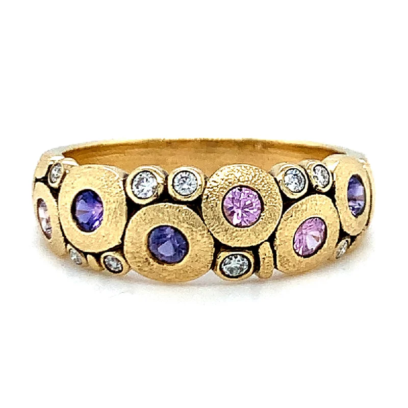 High-quality crystal necklaces for women-Montana Sapphire & Diamond Domed Ring - "Purple Candy"