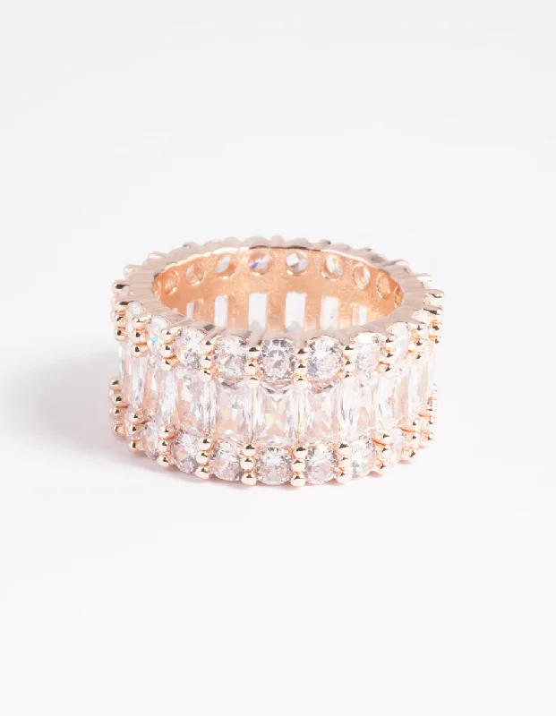 Elegant sapphire rings for women-Rose Gold Cubic Zirconia Baguette Ring