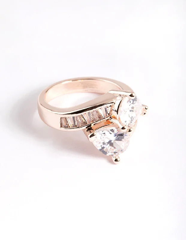 Vintage gold rings for women-Rose Gold Cubic Zirconia Pear Crossover Ring