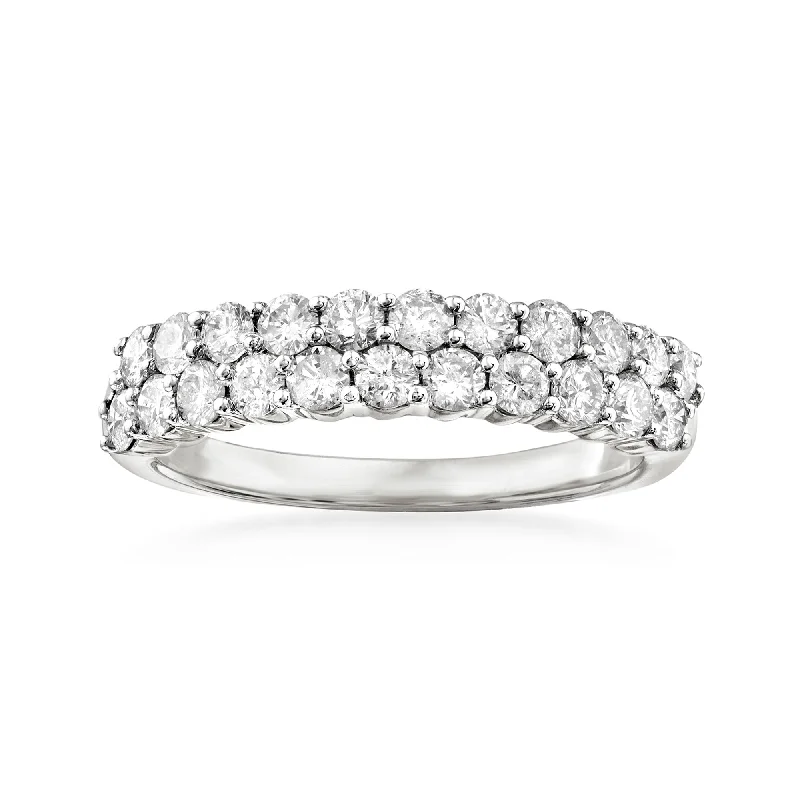 Vintage-inspired charm rings-Ross-Simons Diamond Double-Row Ring in 14kt White Gold