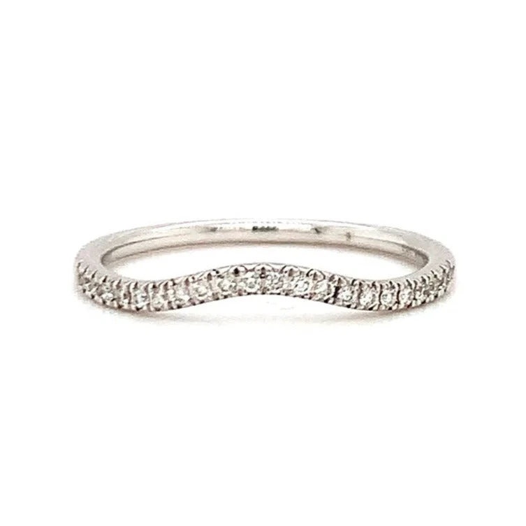 Vintage silver rings for women-White Gold & Diamond Contour Band