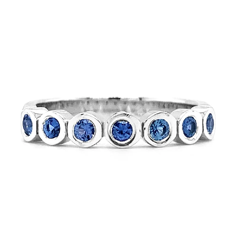 Trendy geometric earrings for women-Yogo Sapphire & White Gold Band  - "Sweet Home Montana"