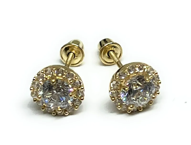 Affordable silver earrings for daily wear-10k Solid Gold Cubic Zirconia Mini Dainty Stud Earrings (FCE 08)