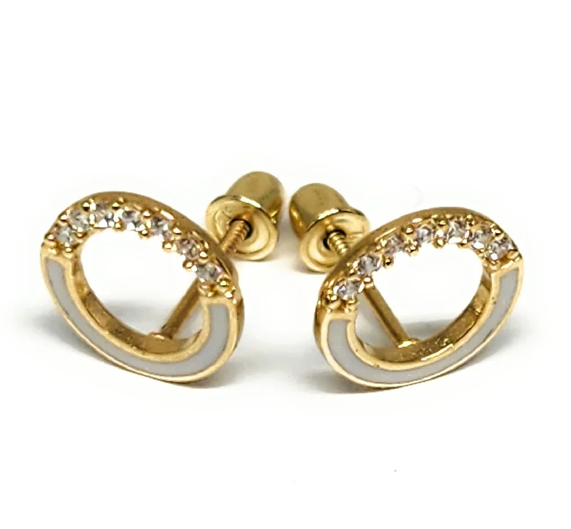 Affordable hoop earrings for women-10k Solid Gold ROUND CIRCLE CUBIC ZIRCONIA MINI DAINTY Stud Earrings (FCE 21)