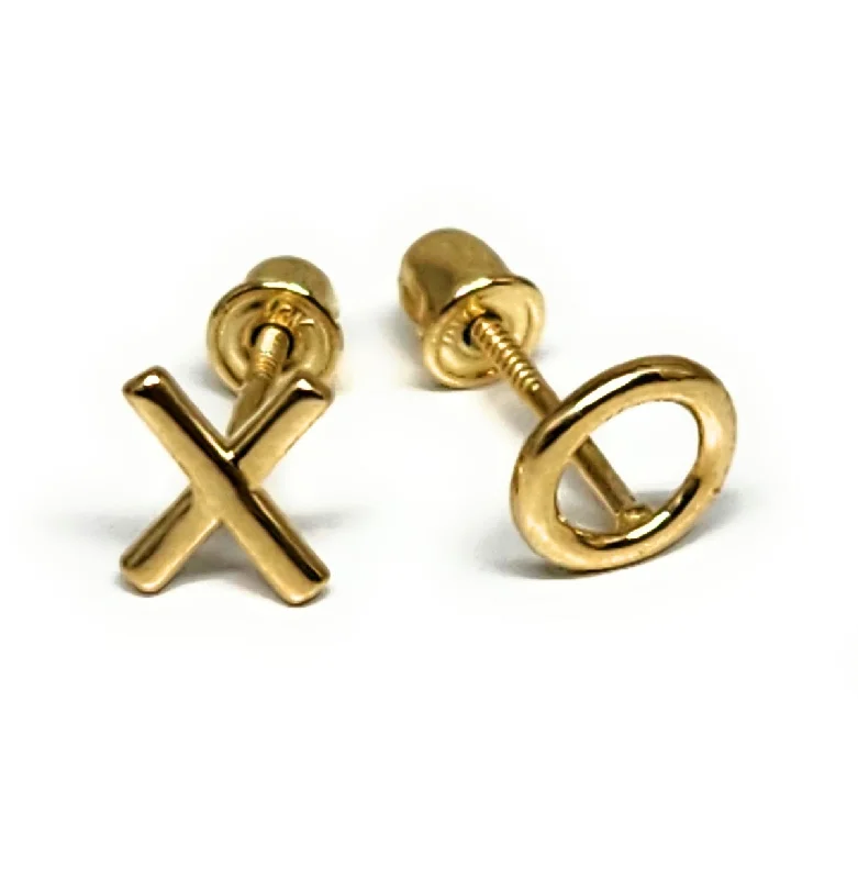 Designer gold chokers for women-10k Solid Gold "X" "O" HUGS & KISSES MINI DAINTY Stud Earrings (FCE 19)