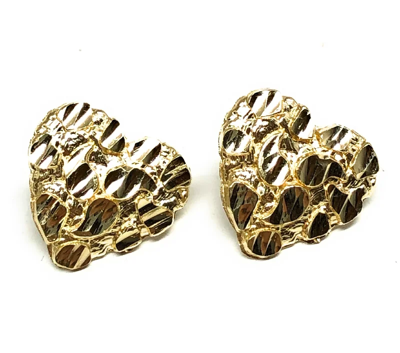 Designer silver drop earrings-10k Solid Gold Yellow Heart Nugget Stud Earrings (MED)