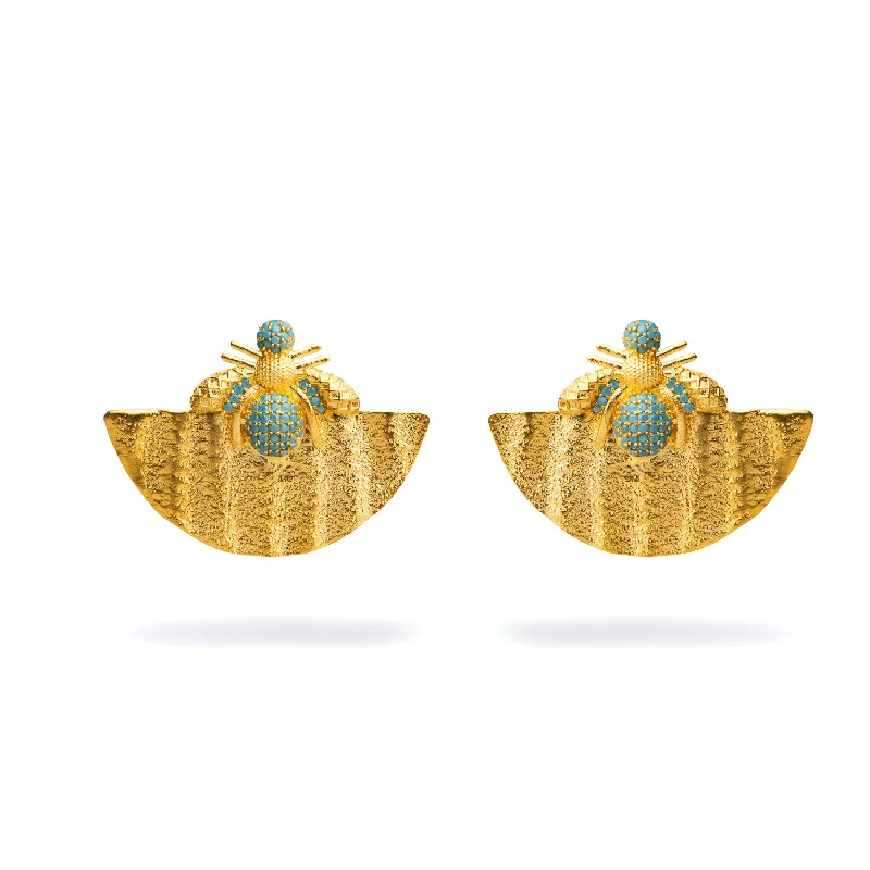 High-quality turquoise necklaces for women-Abundance Honey Bee Turquoise & Gold Chunky Earrings