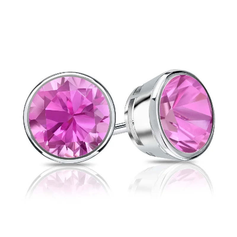 Luxury ruby rings for women-Auriya 14k Gold 1 1/4ctw Bezel-set Pink Sapphire Gemstone Stud Earrings