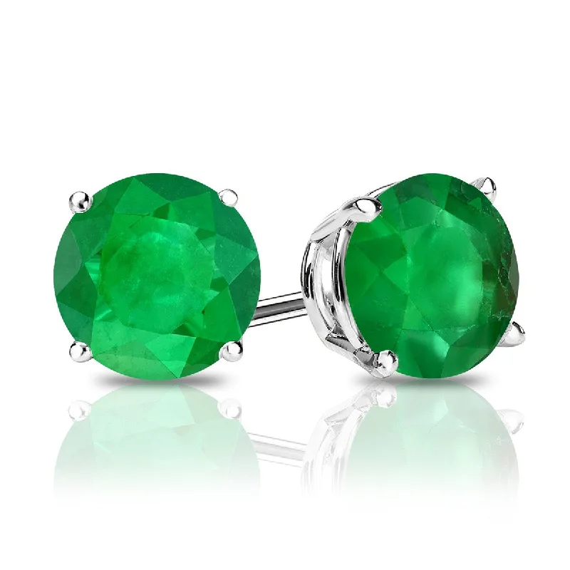 Chic beaded bracelets for women-Auriya 14k Gold 3/4ctw Round Emerald Gemstone Stud Earrings