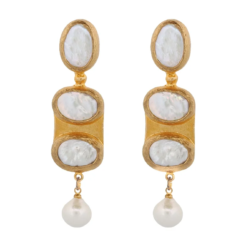 Trendy minimalist rings for women-Cleopatra Pearl & Gold Design Dangle Earrings