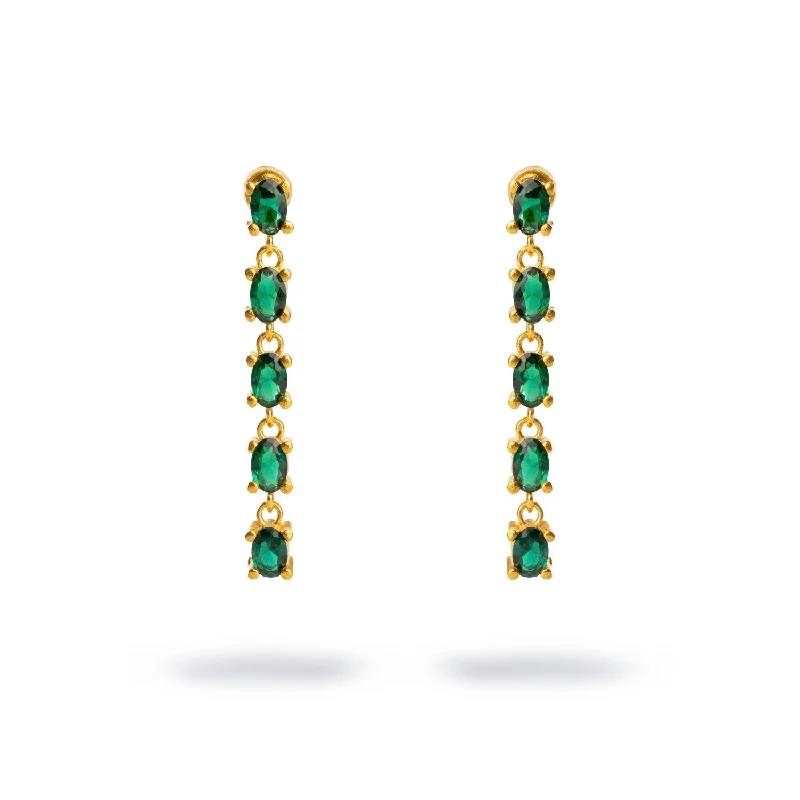 Vintage gold lockets for women-Drop Down Green Emerald Earrings