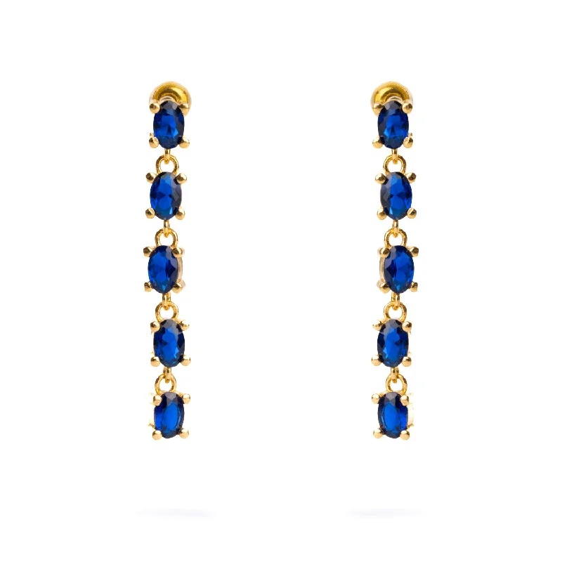 Trendy geometric necklaces for women-Drop Down Sapphire Earrings